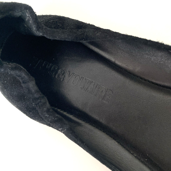 Zadig & Voltaire Ballet Flat Black Suede Round Toe Rhinestone Wings Leather 36 6 - Picture 4 of 12